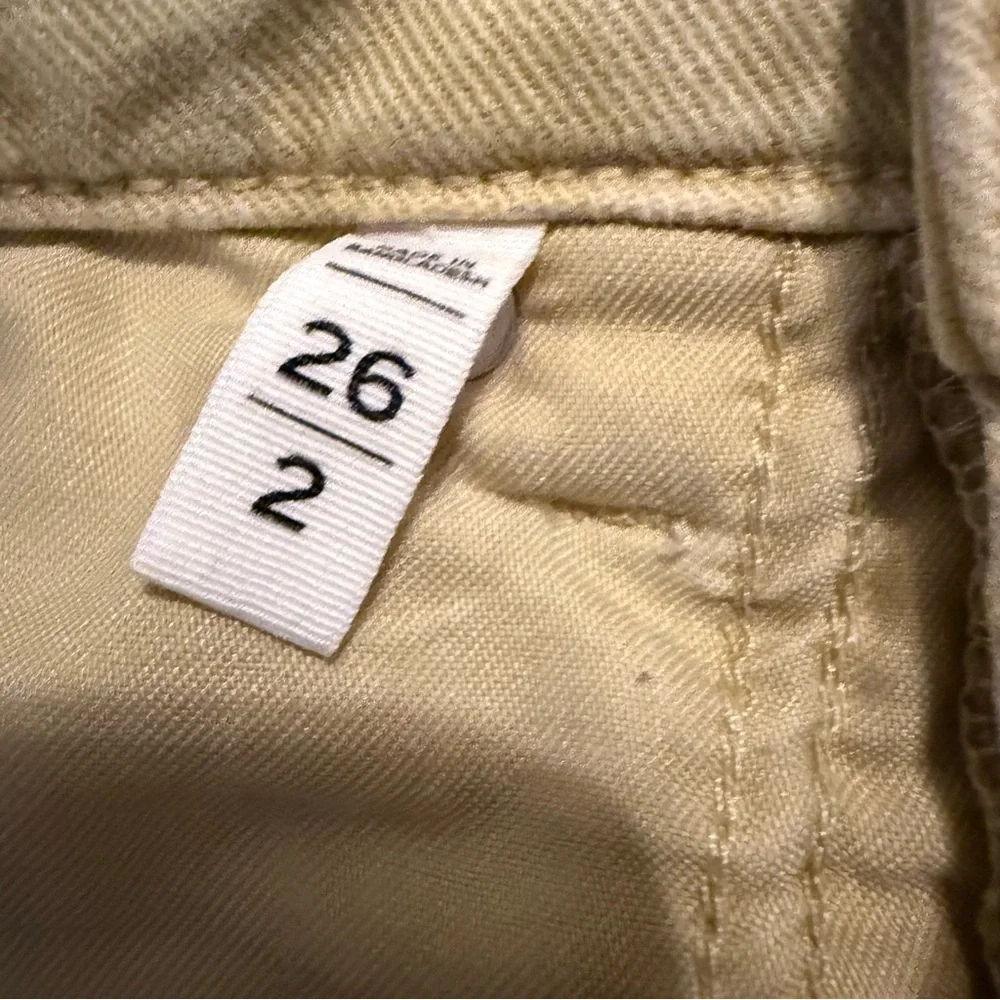 LOFT Tan mid rise , flare, frayed hem jeans 2 - Picture 4 of 10